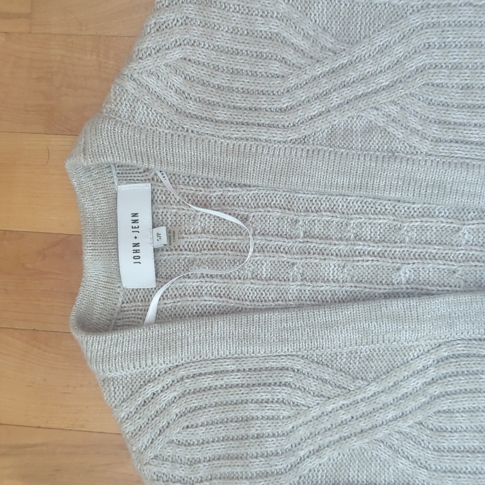 John + Jenn | Knitted Open Cardigan, size small, cream-tan